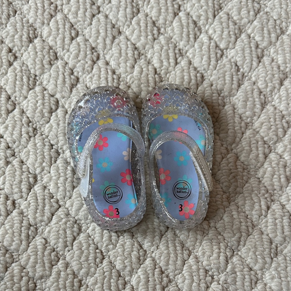 Wonder Nation Silver Glitter Sandals with Floral Accents